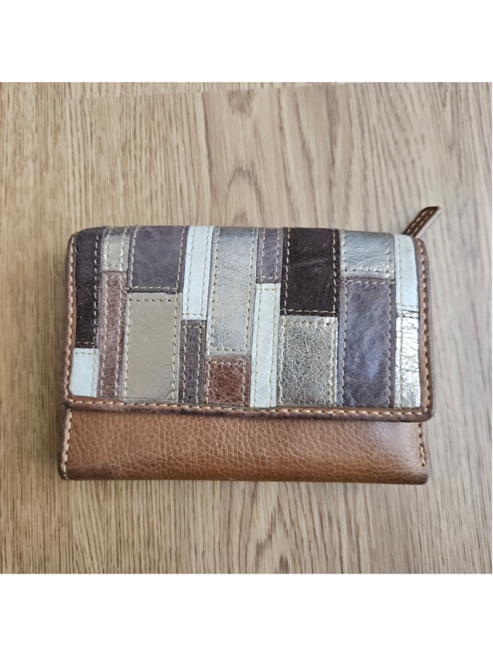 Y2K Fossil Patchwork Leather Wallet Metallic Brown Neutral